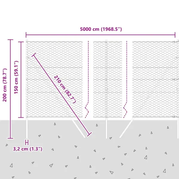 Terasest aiavõrgu ja postide komplekt, hõbedane, 50 x 1,5 m, 50 mm võrk – 13