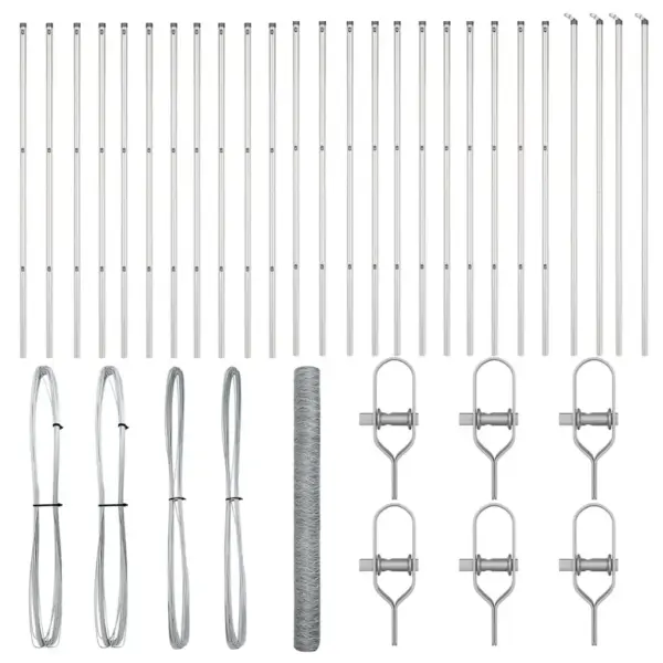 Terasest aiavõrgu ja postide komplekt, hõbedane, 50 x 1,5 m, 50 mm võrk – 5