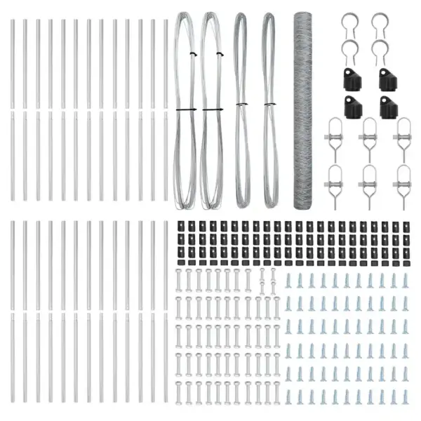 Terasest aiavõrgu ja postide komplekt, hõbedane, 50 x 1,5 m, 50 mm võrk – 6