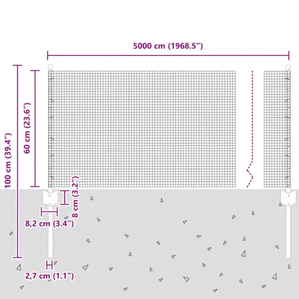 Terasest aiavõrgu komplekt postidega, hõbedane, 0,6 x 50 m – 11