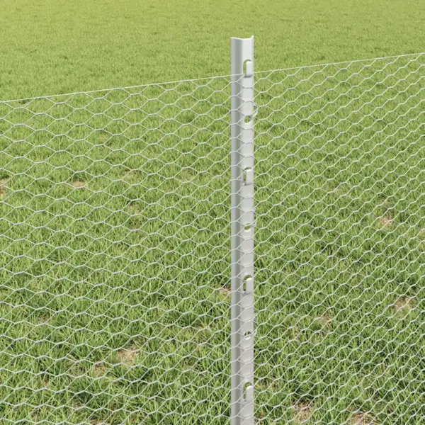 Hõbedane terasest aiavõrgu komplekt postidega, 0,6 x 50 m – 4