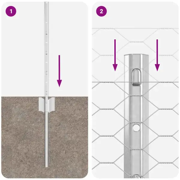Hõbedane terasest aiavõrgu komplekt postidega, 0,6 x 50 m – 10