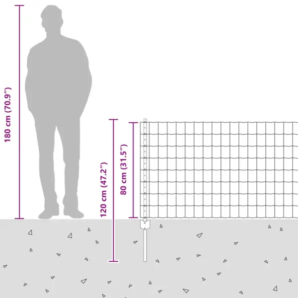Terasest aiavõrgu ja postide komplekt, hõbedane, 0,8 x 10 m – 7
