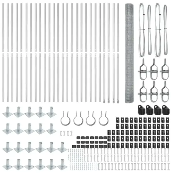 Terasest aiavõrgu komplekt postidega, hõbedane, 50 x 1,6 m, 16 x 16 mm võrk – 6