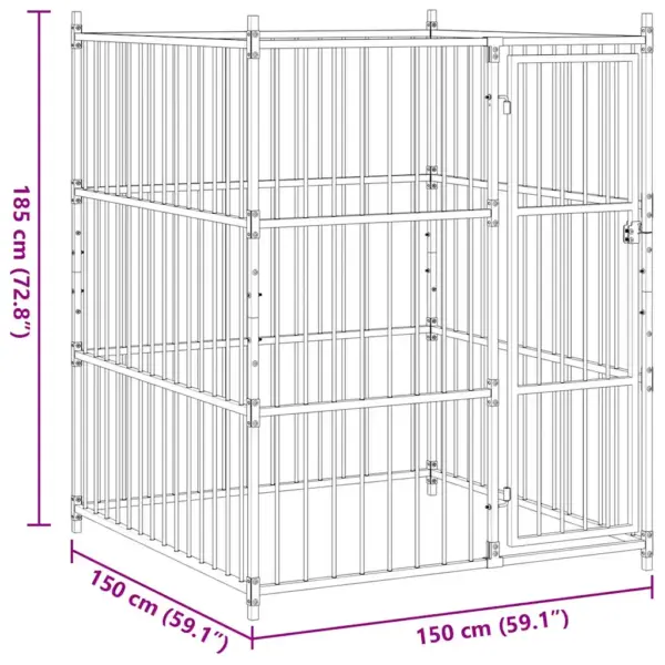 Terasest koeraaed lukustatava uksega, must, 150 x 150 x 185 cm – 7