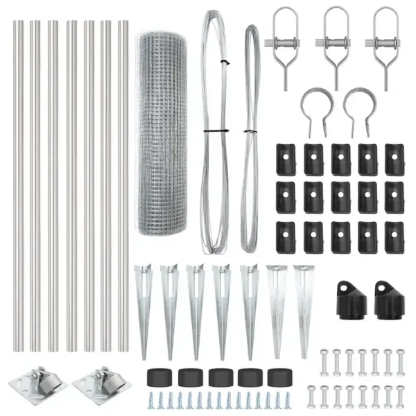 Terasest võrkaia ja aiapostide komplekt, hõbedane, 10 x 0,8 m, 25 x 25 mm silmaga – 6