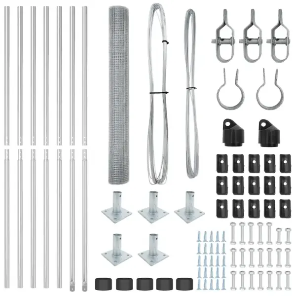 Terasest võrkaia komplekt, hõbedane, 10 x 1,2 m, 19 x 19 mm võrk, 5 posti – 6