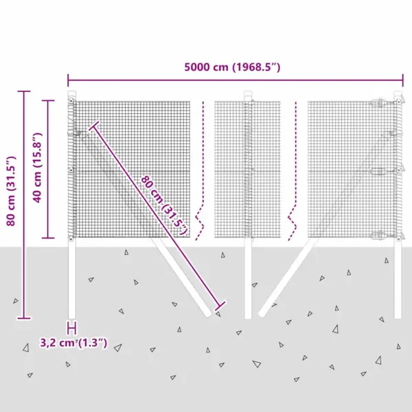 Terasest võrkaia komplekt postidega, hõbedane, 50 x 0,4 m, 12 x 12 mm silma – 13