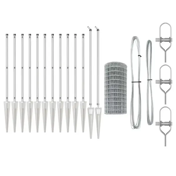 Terasvõrkaiakomplekt postide ja pingutusjuhtmetega, hõbedane, 0,6 x 25 m – 6