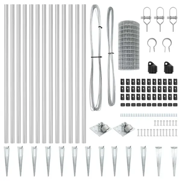 Terasvõrkaiakomplekt postide ja pingutusjuhtmetega, hõbedane, 0,6 x 25 m – 7