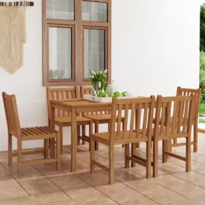 7-osaline tiigipuidust aiamööbli komplekt, pruun, laud 140 x 80 cm ja 6 tooli
