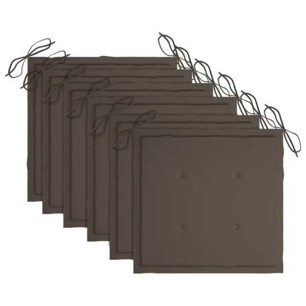 Virnastatavad tiigipuidust aiatoolid istmepatjadega, 6 tk, pruunikashallid padjad, 60 x 57,5 x 90 cm – 7