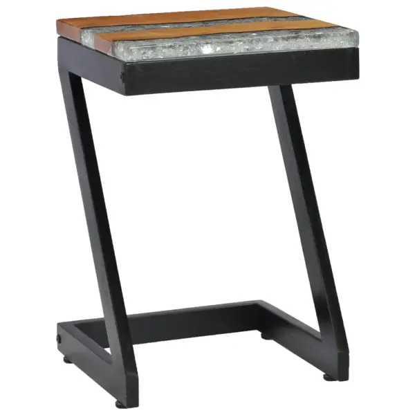 Kohvilaud Z-kujulise mangopuidust jalaga, tiigipuu ja polüvaigu plaadiga, 30 x 30 x 50 cm – 11