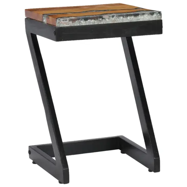 Kohvilaud Z-kujulise mangopuidust jalaga, tiigipuu ja polüvaigu plaadiga, 30 x 30 x 50 cm – 12