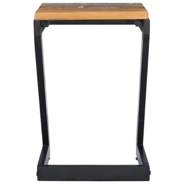 Kohvilaud Z-kujulise mangopuidust jalaga, tiigipuu ja polüvaigu plaadiga, 30 x 30 x 50 cm – 3