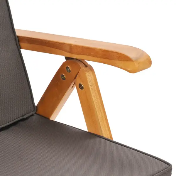 5-osaline tiigipuust aiamööbli komplekt hallide patjadega, kokkupandavad reguleeritavad toolid, laud 150 x 90 cm – 11