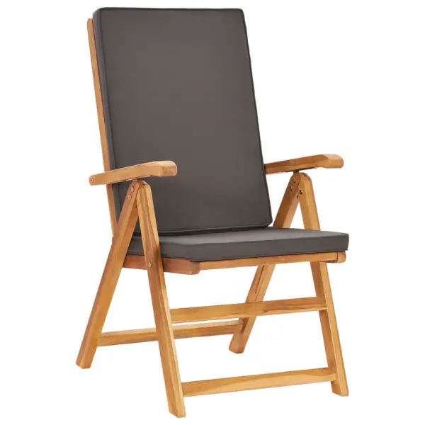 5-osaline tiigipuust aiamööbli komplekt hallide patjadega, kokkupandavad reguleeritavad toolid, laud 150 x 90 cm – 8