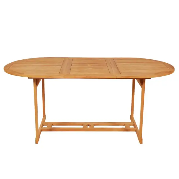 9-osaline tiigipuust aiamööbli komplekt, pruun, kokkupandavate toolidega, laud 180 x 90 cm, päikesevarju avaga – 3