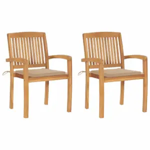 Virnastatavad tiigipuust aiatoolid istmepatjadega, 2 tk, beež, 60 x 57,5 x 90 cm