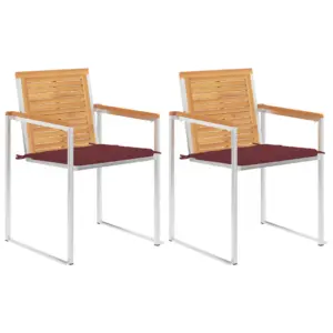 Tiigipuust ja roostevabast terasest aiatoolid patjadega, 2 tk, veinipunane