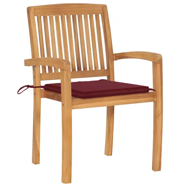 Virnastatavad tiigipuust aiatoolid veinipunaste istmepatjadega, 2 tk, 60 x 57,5 x 90 cm – 2