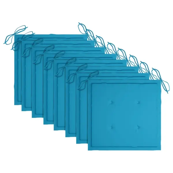 Tiigipuust aiatoolid siniste patjadega, 8 tk, 50 x 53 x 90 cm – 8