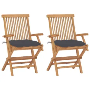 Tiigipuust kokkupandavad aiatoolid käetugede ja antratsiithallide istmepatjadega, 2 tk, 55 x 60 x 89 cm