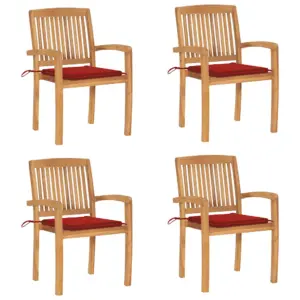 Virnastatavad tiigipuust aiatoolid punaste istmepatjadega, 4 tk