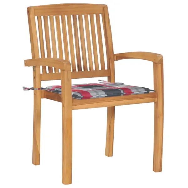 Virnastatavad tiigipuust aiatoolid istmepatjadega, 4 tk, punase ruudumustriga, 60 x 57,5 x 90 cm – 3