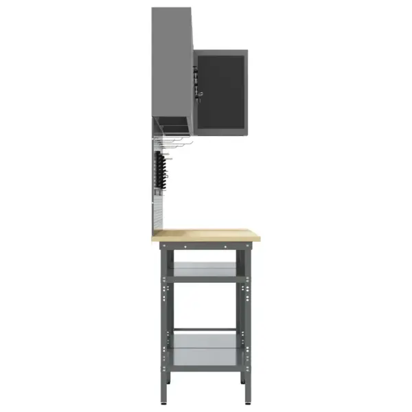 Töökappide ja töölaudade komplekt seinariiulite ja tööriistakappidega, 10 osa, must-hall, pulbervärvitud teras ja inseneripuit, 255 x 55 x 220 cm – 7