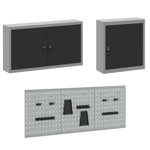 Töökojakappide komplekt 9 sahtliga, lukustatav, must, töödeldud puidust ja terasest, 150 x 55 x 200 cm - 7
