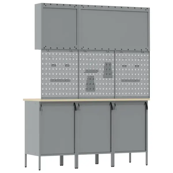 Töökojakappide komplekt 9 sahtliga, lukustatav, must, töödeldud puidust ja terasest, 150 x 55 x 200 cm - 10