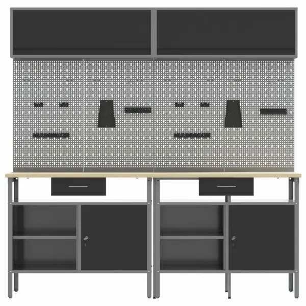 Töölauakomplekt pegboardide ja lukustatavate kappidega, 8 osa, must ja hall pulbervärvitud teras, 200 x 55 x 200 cm – 4