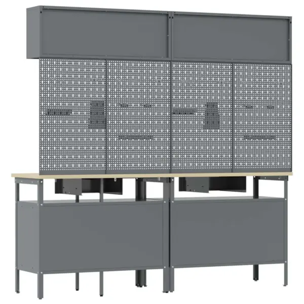 Töölauakomplekt pegboardide ja lukustatavate kappidega, 8 osa, must ja hall pulbervärvitud teras, 200 x 55 x 200 cm – 6