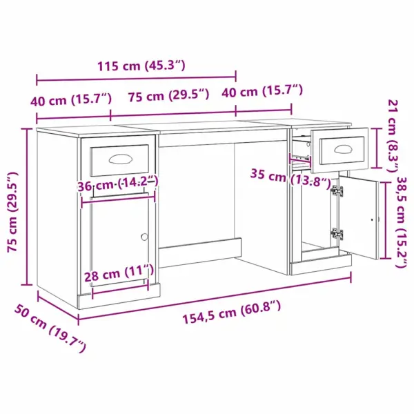 Töölaud kapiga ja sahtliga, must tamm, 154,5 x 50 x 75 cm – 11