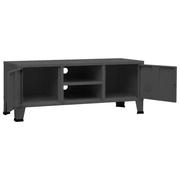 Tööstuslik metallist TV-alus ustega, antratsiithall, 105 x 35 x 42 cm – 6