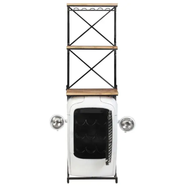 Traktorikujuline veinikapp mangopuidust riiulitega, valge, 49 x 31 x 172 cm – 3