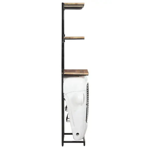 Traktorikujuline veinikapp mangopuidust riiulitega, valge, 49 x 31 x 172 cm – 4