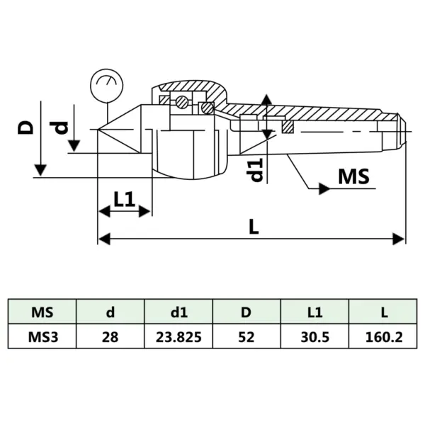 Treipingi pöörlev kese MT3, 40Cr teras, 52 x 160,2 mm – 6
