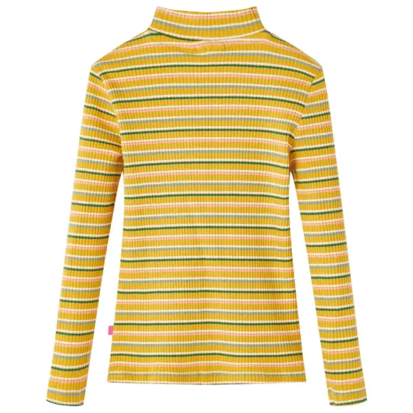 Soonikkoes triibuline laste särk pikkade varrukatega, poolkõrge kaelusega, ooker, suurus 104 – 2