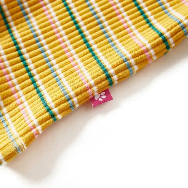 Soonikkoes triibuline laste särk pikkade varrukatega, poolkõrge kaelusega, ooker, suurus 104 – 4