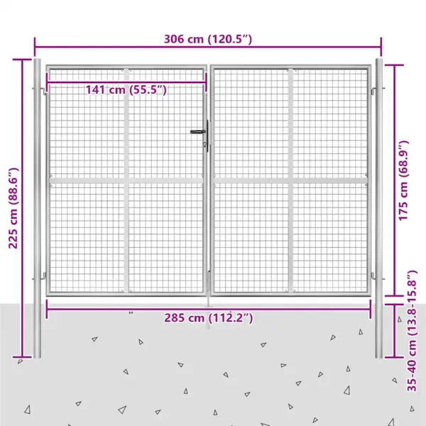 Tsingitud terasest aiavärav võrktäitega, hõbedane, 300 x 175 cm – 5