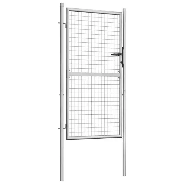 Tsingitud terasest aiavärav lukuga ja postidega, hõbedane, 85 x 150 cm – 2