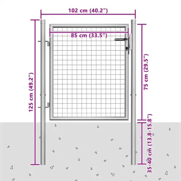 Tsinkterasest aiavärav lukuga, hõbedane, 100 x 75 cm – 5