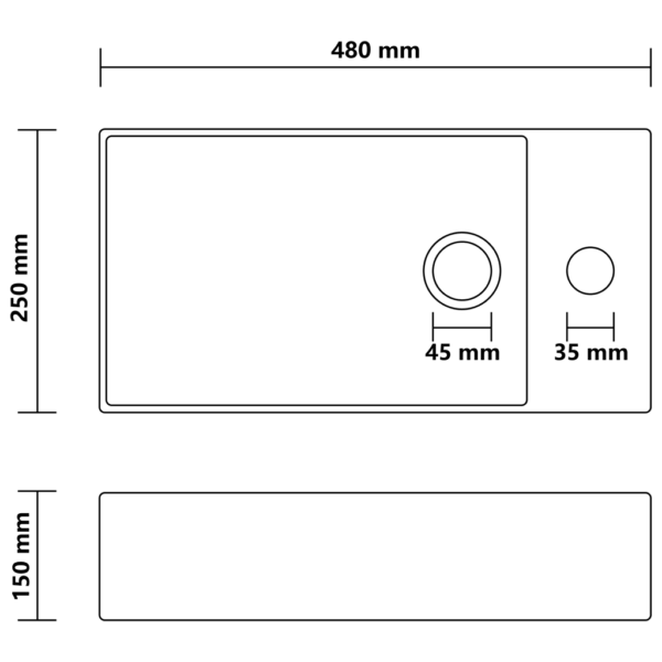 Tumehall keraamiline vannitoovalamu ülevooluavaga, kapi peale, 480 x 250 x 150 mm – 7