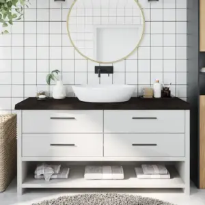 Vannitoa töötasapind naturaalsete servadega, tumepruun tammepuit, 160 x 60 x (2–6) cm