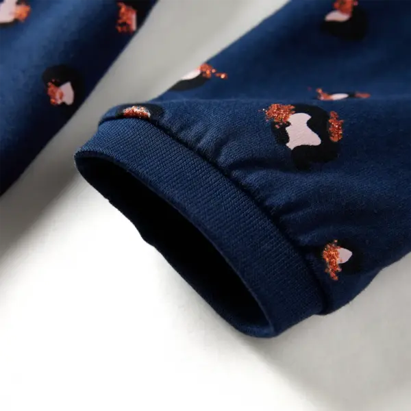 Pikkade varrukatega laste kleit pingutusnööriga, tumesinine täpiline muster, suurus 140 – 5