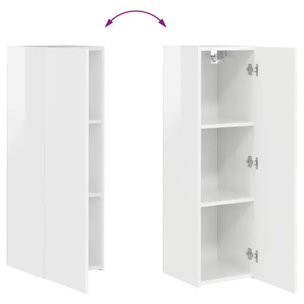 TV-seinakappide komplekt, 3-osaline, kergelt läikiv valge tehispuit – 13