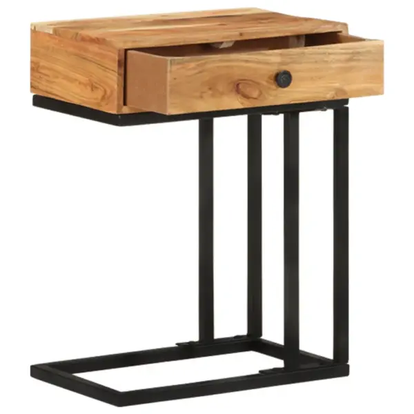 U-kujuline lisalaud sahtliga, akaatsiapuit ja teras, pruun, 45 x 30 x 61 cm – 2