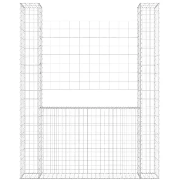 U-kujuline gabioonkorv aiaseinaks, 2 postiga, hõbedane raud, 140 x 20 x 200 cm – 3